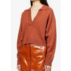 REMAIN Birger Christensen Quiet Luxury Wool Polo Jumper 8 Rust Brown Minimalist